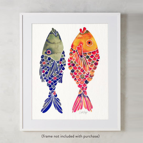 Indonesian Fish – Navy & Red Palette • Art Print