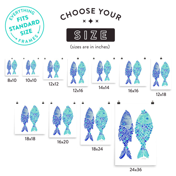 Indonesian Fish – Navy & Turquoise Palette • Art Print