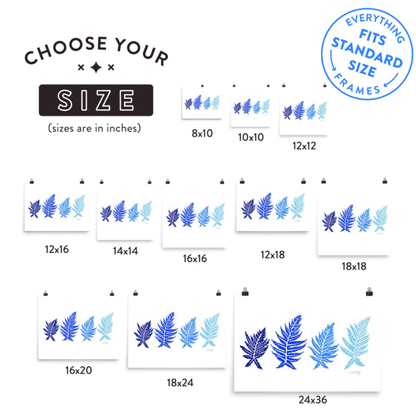 Inked Ferns – Blue Ombré Ink • Art Print