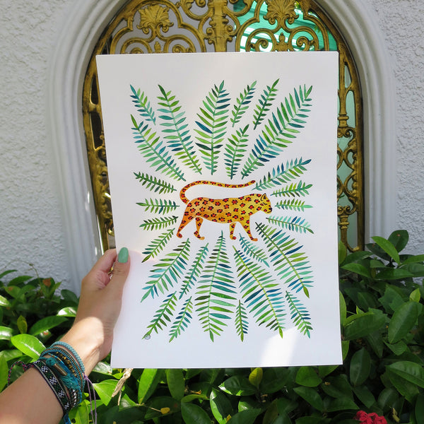 Jaguar – Green Leaves • Art Print