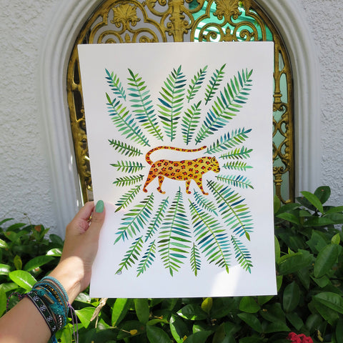 Jaguar – Green Leaves • Art Print