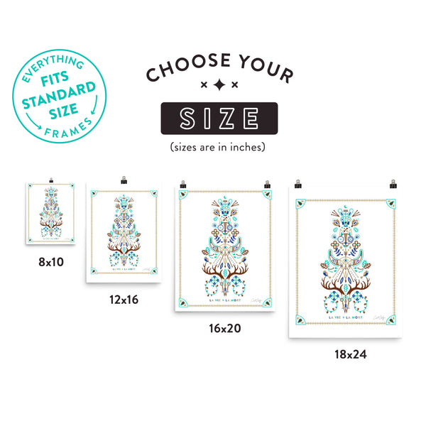 La Vie & La Mort – Turquoise & Brown Palette • Art Print