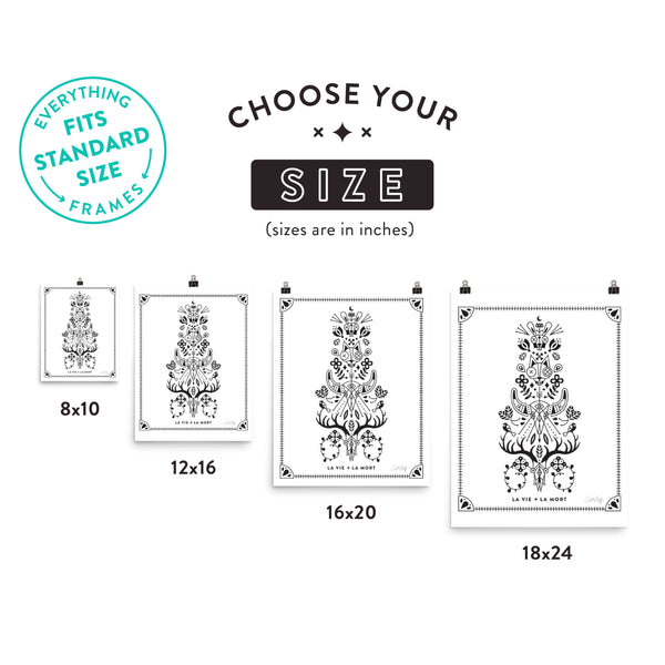 La Vie & La Mort – Black Ink on White • Art Print