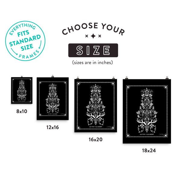 La Vie & La Mort – White Ink on Black Palette • Art Print