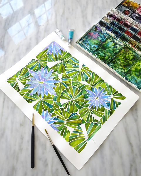 Water Lilies – Lavender & Green Palette  •  Art Print