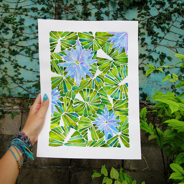 Water Lilies – Lavender & Green Palette  •  Art Print
