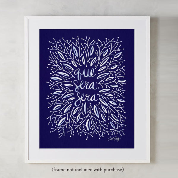 Whatever Will Be, Will Be – Illustrated White Ink on Navy • Art Print