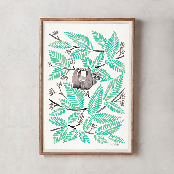 Happy Sloth – Tropical Mint Rainforest • Art Print