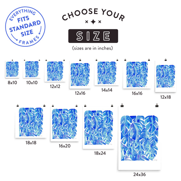 Split Leaf Philodendron – Blue Palette • Art Print