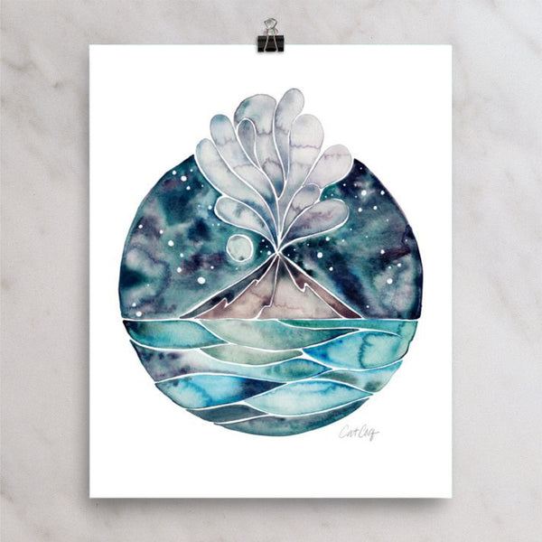 Stromboli Volcano at Midnight – Blue Palette • Art Print