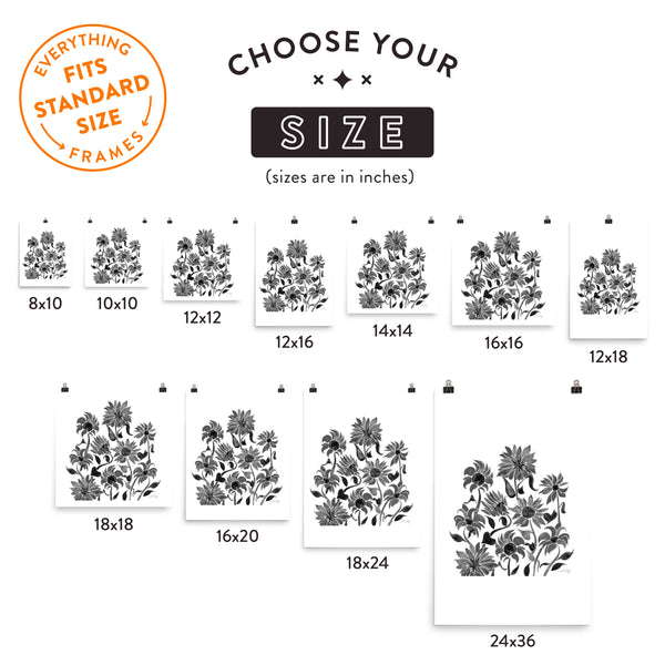 Sunflower Watercolor – Black Palette • Art Print