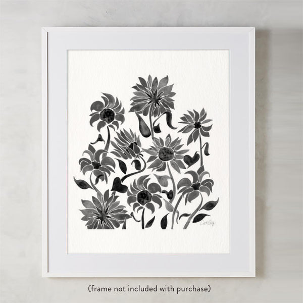 Sunflower Watercolor – Black Palette • Art Print