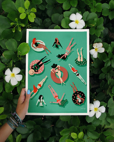 Swimming Ladies - Mint Red