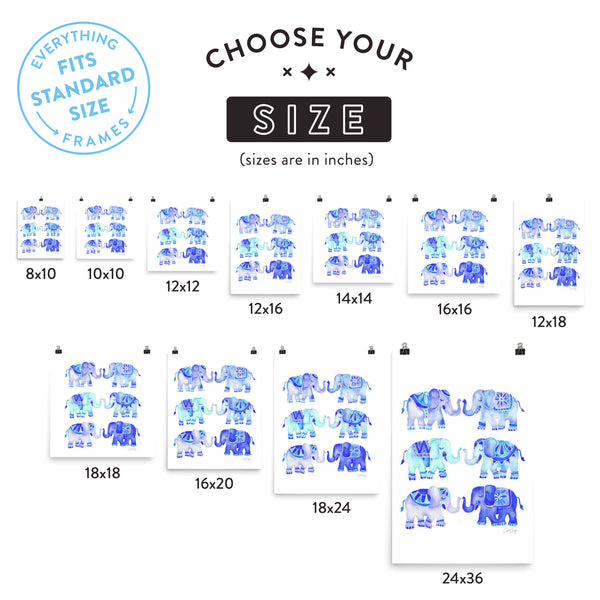 Elephant Collection – Blue Palette • Art Print