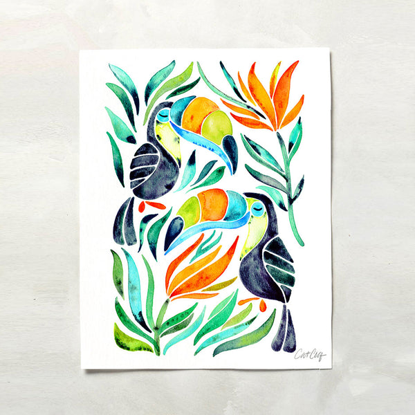 Tropical Toucans – Green Leaves • Art Print