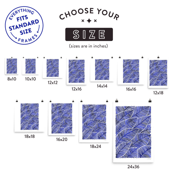 Tropical Leaves – Navy Palette  •  Art Print