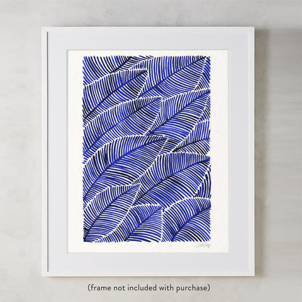 Tropical Leaves – Navy Palette  •  Art Print
