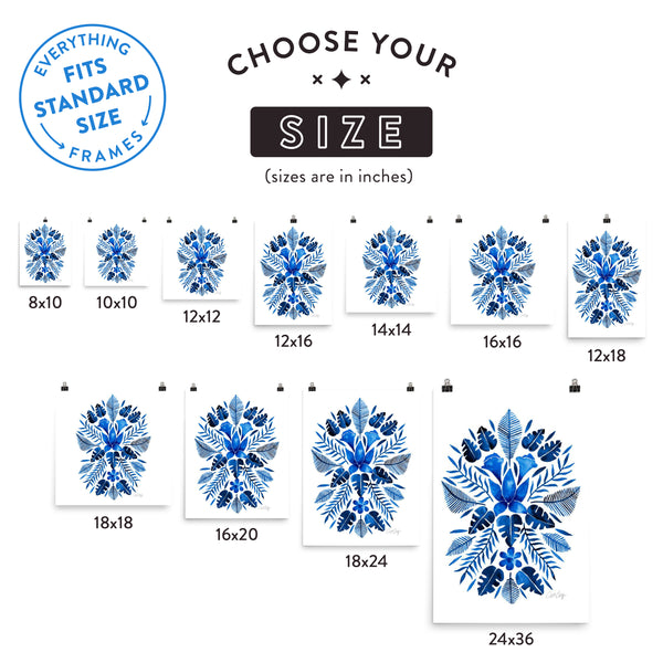 Tropical Symmetry – Navy Palette • Art Print