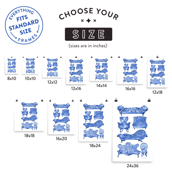 Victorian Lounge – Navy Palette • Art Print