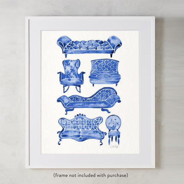Victorian Lounge – Navy Palette • Art Print
