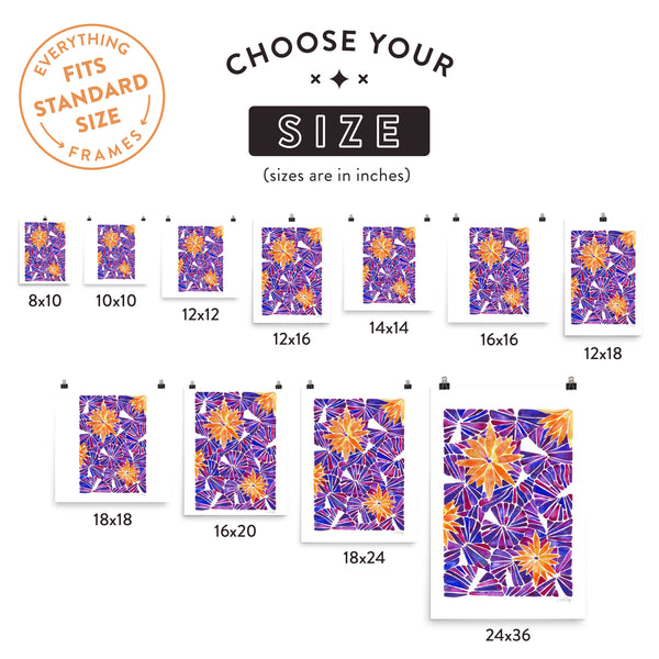 Water Lilies – Orange & Purple Palette  •  Art Print