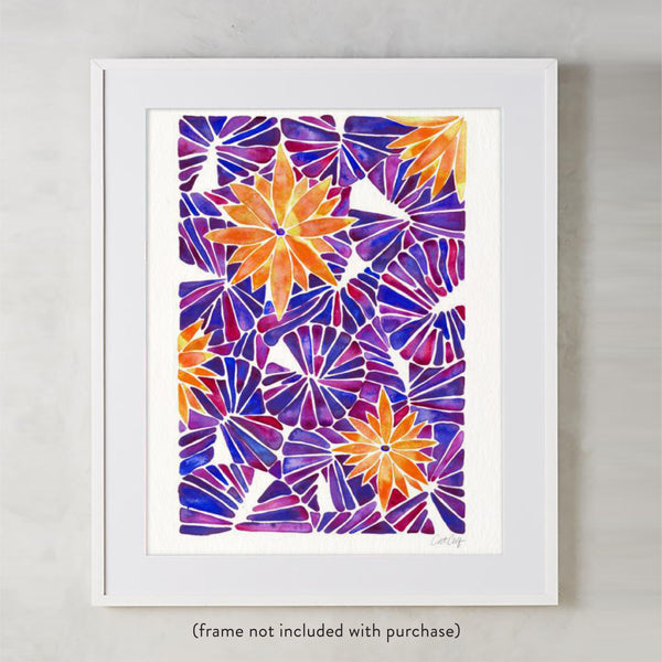 Water Lilies – Orange & Purple Palette  •  Art Print