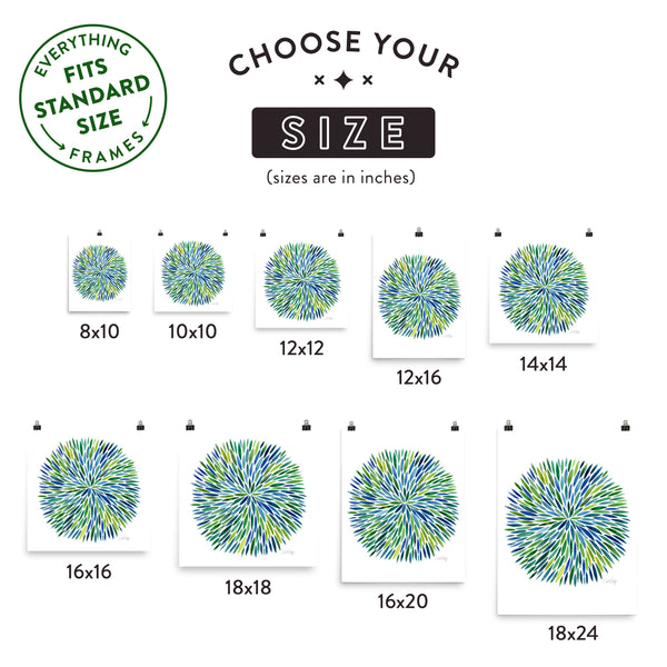 Watercolor Burst – Blue/Green Palette • Art Print