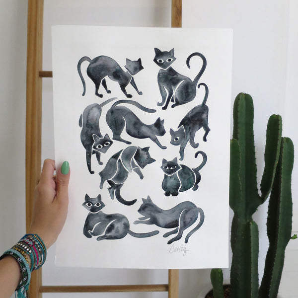 Cat Positions – Black Palette • Art Print