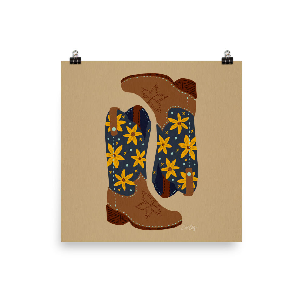 Cowgirl Boots - Teal Yellow