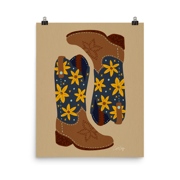 Cowgirl Boots - Teal Yellow