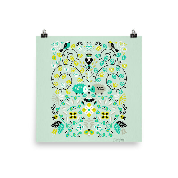 Hedgehog Lovers – Mint Green Palette • Art Print