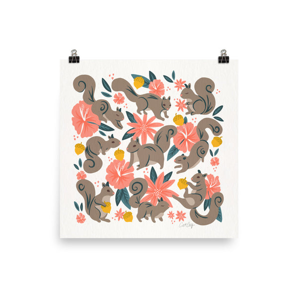 Squirrels & Blooms – Coral & Teal