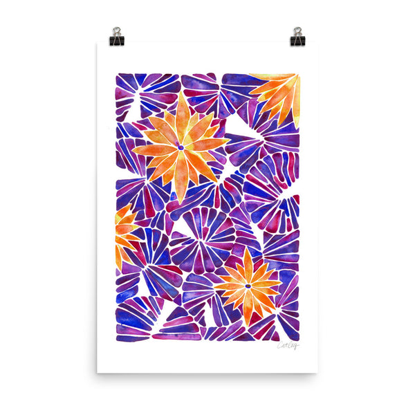 Water Lilies – Orange & Purple Palette  •  Art Print