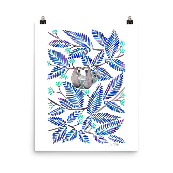 Happy Sloth – Tropical Blue Rainforest • Art Print