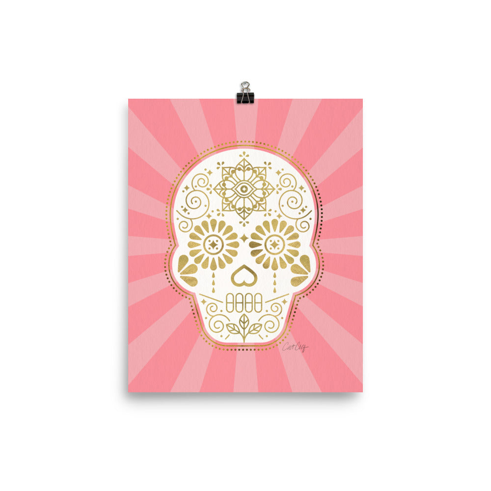 Día de Muertos – Mexican Sugar Skull – Blush & Gold Palette • Art Print