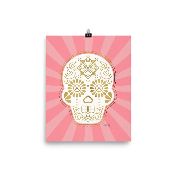 Día de Muertos – Mexican Sugar Skull – Blush & Gold Palette • Art Print