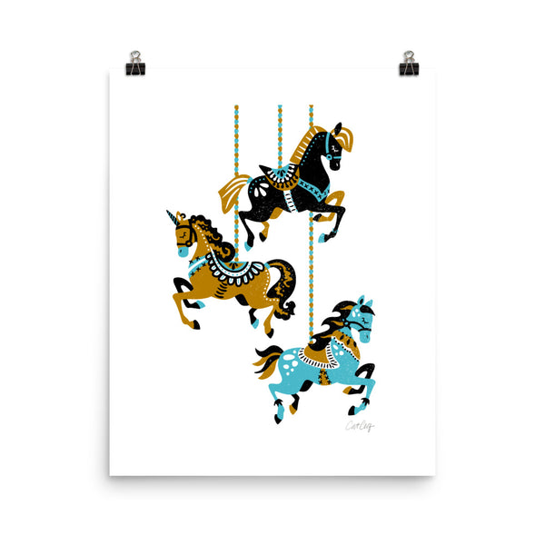 Carousel Horses - Mustard Blue