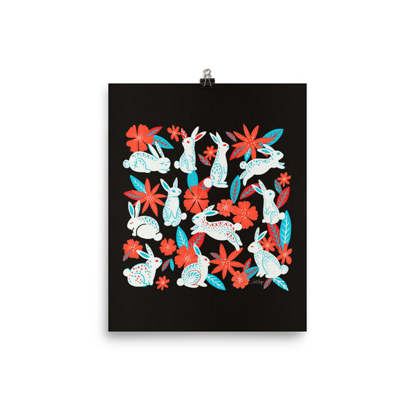 Bunnies and Blooms - Charcoal Magenta Cyan