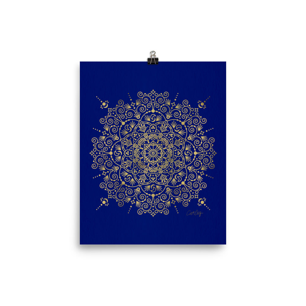 Moroccan Mandala – Gold on Navy • Art Print