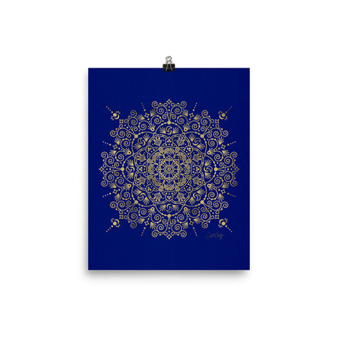 Moroccan Mandala – Gold on Navy • Art Print