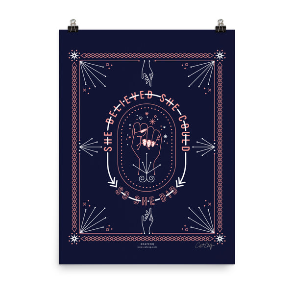 She Believed – Blush & Denim Palette • Art Print