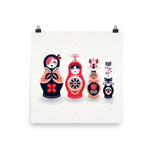 Russian Nesting Dolls – Hot Pink & Navy Palette • Art Print