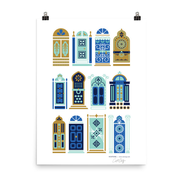 Moroccan Doors – Tan & Blue Palette • Art Print
