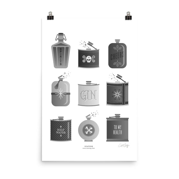Flask Collection – Black & White Palette • Art Print
