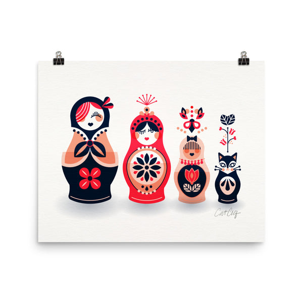 Russian Nesting Dolls – Hot Pink & Navy Palette • Art Print