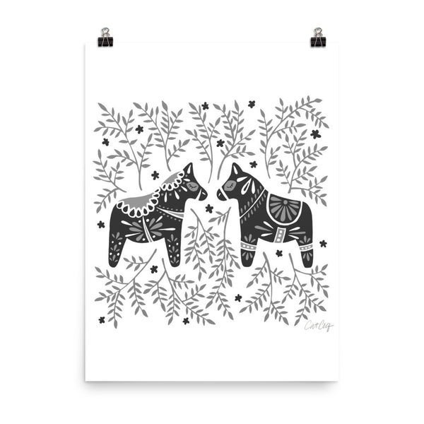 Swedish Dala Horses – Black Palette • Art Print