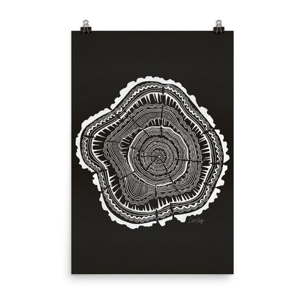 Tree Rings – White Ink on Black • Art Print