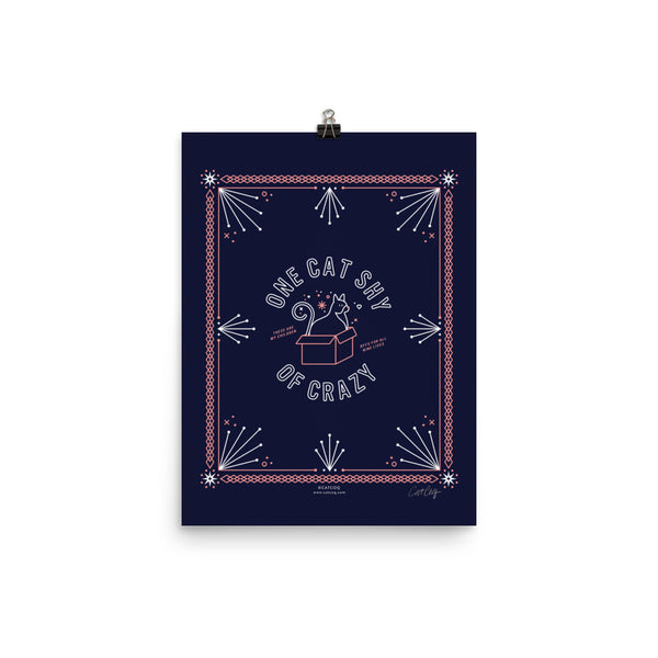 One Cat Shy of Crazy – Blush & Denim Palette • Art Print