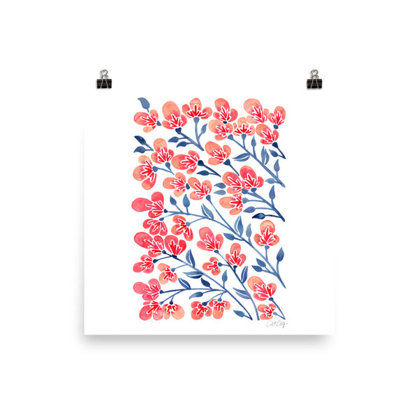 Cherry Blossoms – Melon & Navy Palette • Art Print