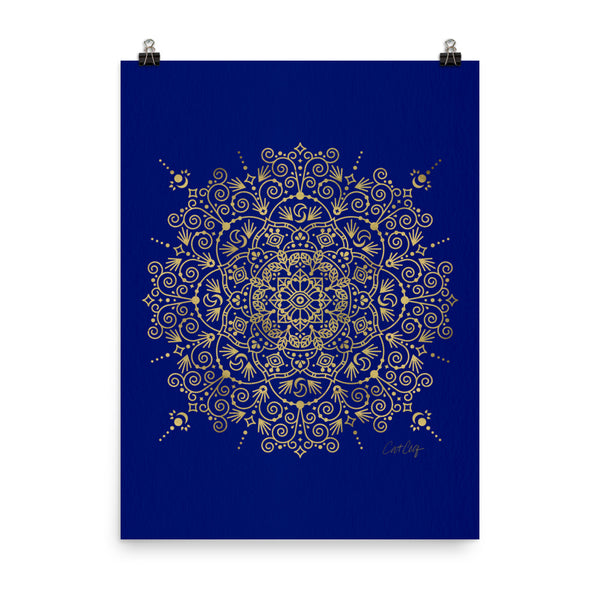 Moroccan Mandala – Gold on Navy • Art Print